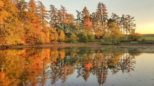 Scenic view of lake against sky during autumn