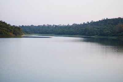 Scenic view of lake against clear sky