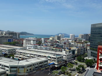 High angle view of cityscape against sky