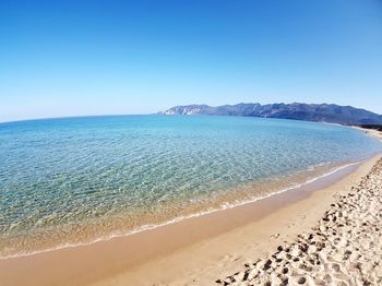 Scenic view of sea against clear blue sky