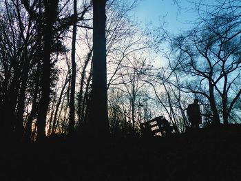 Silhouette trees in forest against sky