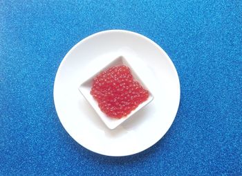 Directly above shot of dessert in plate on table