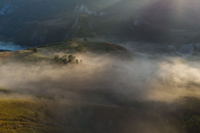 High angle view of land against sky