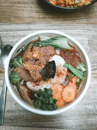 High angle view of food in bowl on table