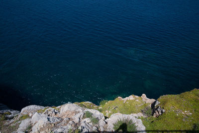 High angle view of rocks by sea