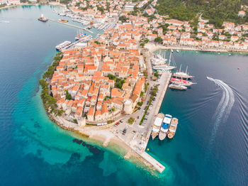 High angle view of marina