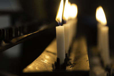 Close-up of illuminated candles