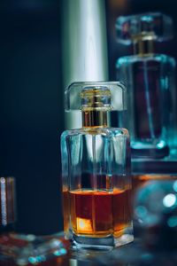 Close-up of glass bottle perfume 