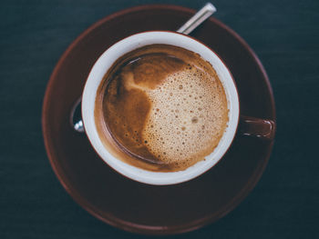 Close-up of cappuccino served on table