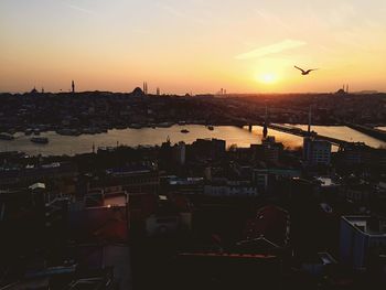 View of cityscape at sunset