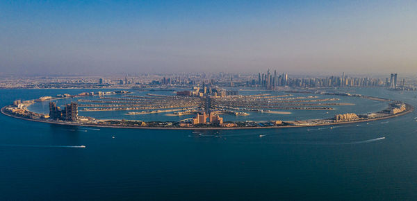 High angle view of city at waterfront