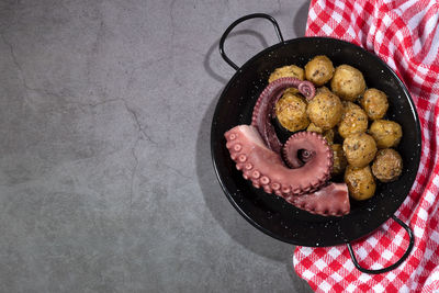 High angle view of food in bowl on table