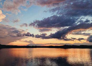 Scenic view of lake against sky during sunset