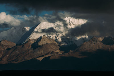 Scenic view of snowcapped mountains against sky