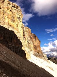 Low angle view of rock formation against sky