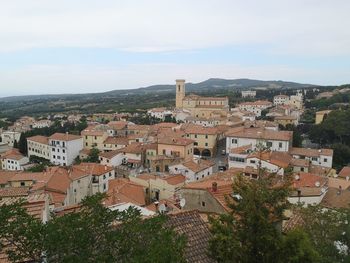 High angle view of townscape against sky