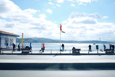 People walking on sidewalk