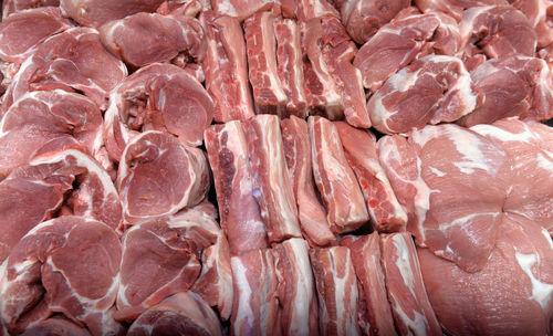 Full frame shot of meat for sale at market