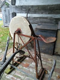 High angle view of rusty wood