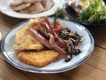 High angle view of food in plate on table