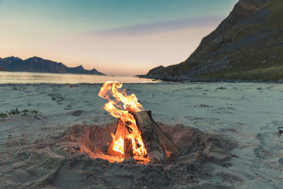 View of bonfire on beach