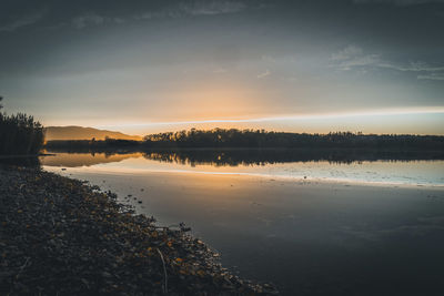 Scenic view of lake against sky during sunset