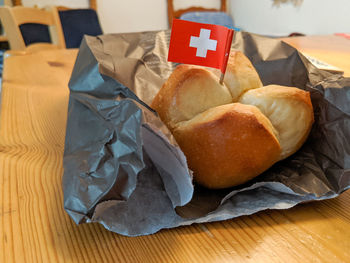 High angle view of bread on table