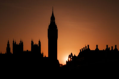 Low angle view of city at sunset