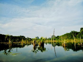 Scenic view of lake against sky