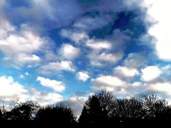 Low angle view of silhouette trees against sky
