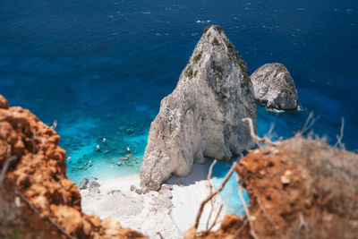 High angle view of rocks on beach