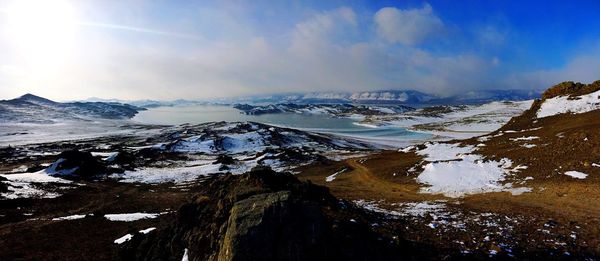 Scenic view of snowcapped mountains