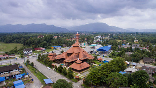 High angle view of town against sky