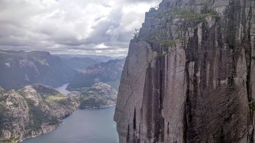 Panoramic view of lake and mountains against sky