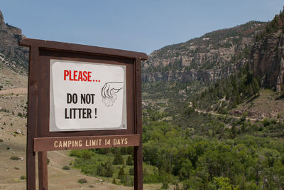 Information sign on mountain