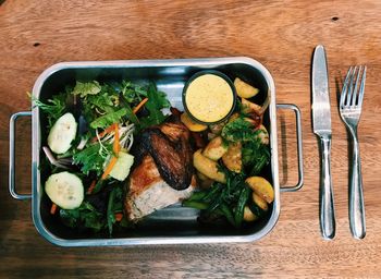 High angle view of food on table