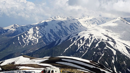 Scenic view of snowcapped mountains against sky