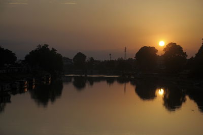 Scenic view of lake against sky during sunset