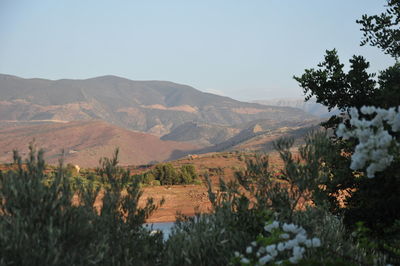 Scenic view of mountains against clear sky