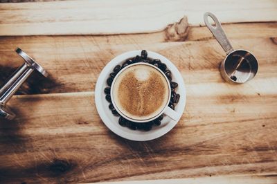 High angle view of coffee on table