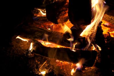 Close-up of bonfire at night