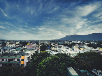 High angle view of townscape against sky