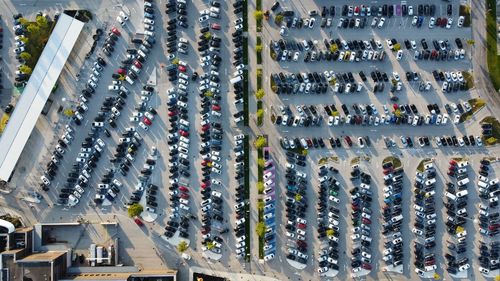 High angle view of cars in parking lot