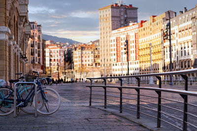 Bicycle at bike station for travel or transport in europe city. sustainable travel. bicycle sharing