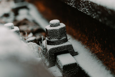 Close-up of snow on metal