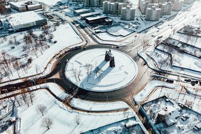 High angle view of buildings in city