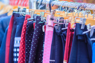 Close-up of clothes for sale at store 