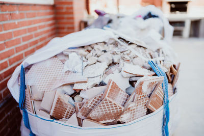 Debris in bag at home construction site. home renovation