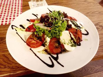 Close-up of meal served on table