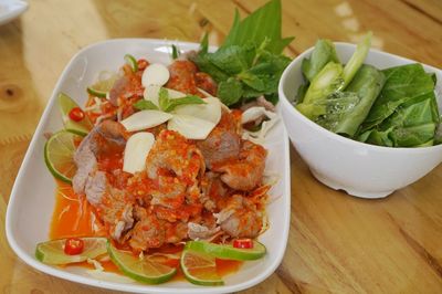 High angle view of meal served in plate